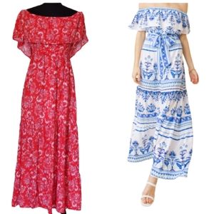 Flying Tomato Maxi Dress Off-Shoulder Ruffles Rayo